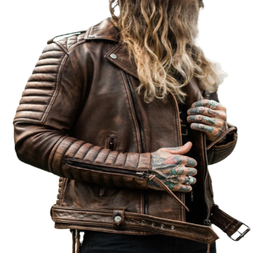 Men's Distressed Brown Quilted Leather Biker Jacket