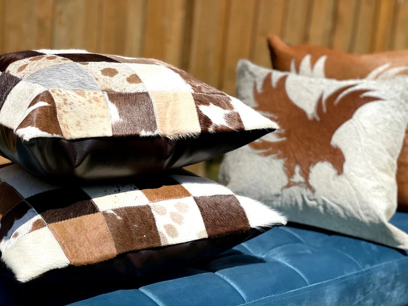 Patchwork cowhide rustic western decor Throw Pillow