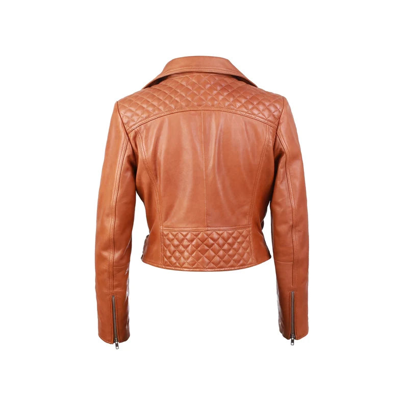 Women's Quilted Motorcycle Red and Black Leather Jacket - Jacket