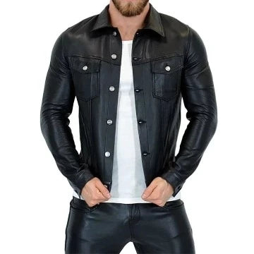 Leather Trucker Jacket - Black