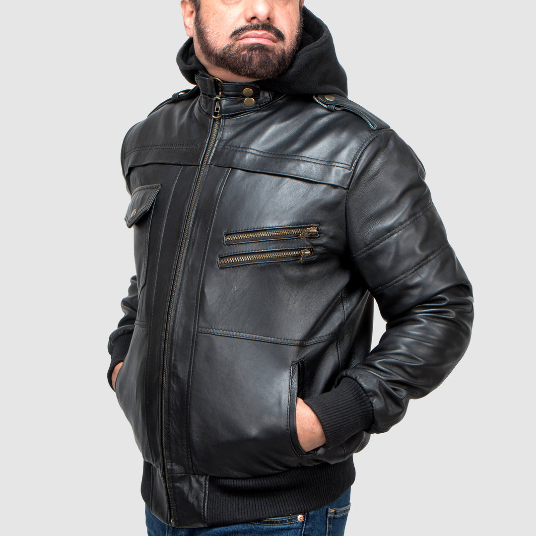 100% polyester detachable hood motorcycle leather jacket